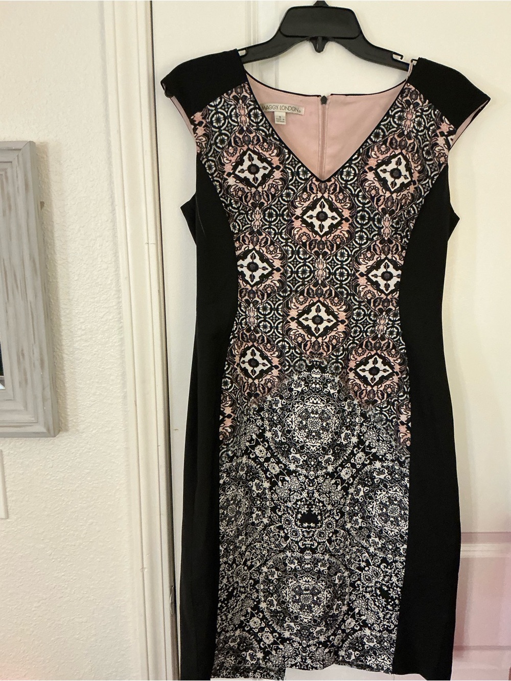 🔥 Maggy London Geometric Floral Print Sheath Dress - Black Pink White Women's 8